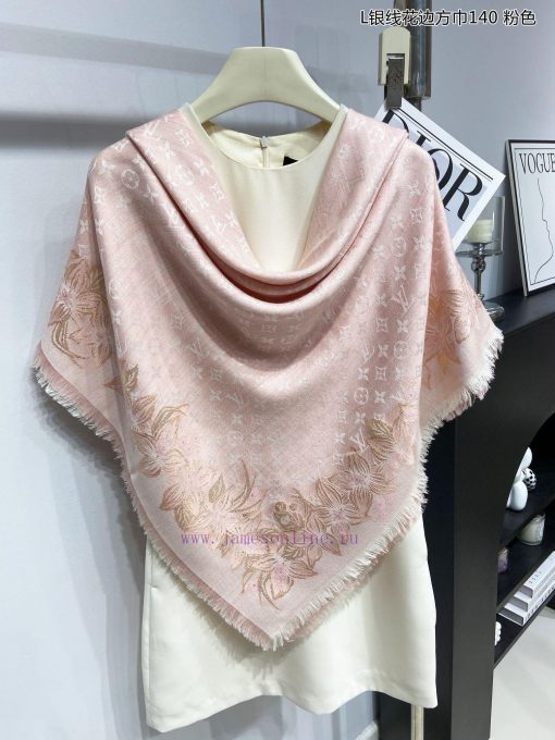 High end customized genuine praise for L Silver Thread Lace Square Scarf 140 Cashmere Square55qi72do - Image 22