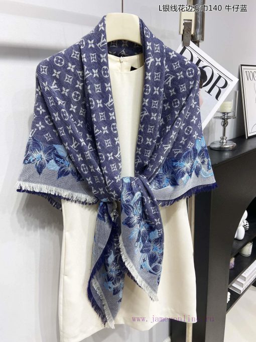 High end customized genuine praise for L Silver Thread Lace Square Scarf 140 Cashmere Square7x25790r - Image 22
