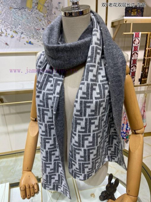 Explosive FEN/DI Double F Old Flower Double Layer Long Scarf Double Layer Jacquard Knitted, bddmefrn - Image 7