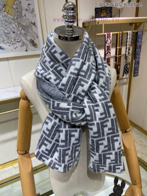 Explosive FEN/DI Double F Old Flower Double Layer Long Scarf Double Layer Jacquard Knitted, bddmefrn - Image 8