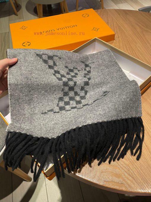 Recommended LV's latest black and gray dual color design cashmere scarf has a very soft and xalbbc0h - Image 5