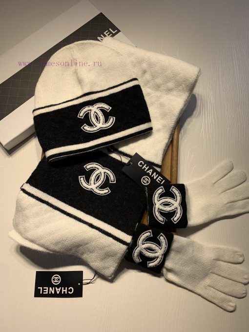 C Home Three Piece Wool Set Hat Scarf Glove Classic Set Hat Warm and Super Comfortable~Wintek0f9nqy6 - Image 3
