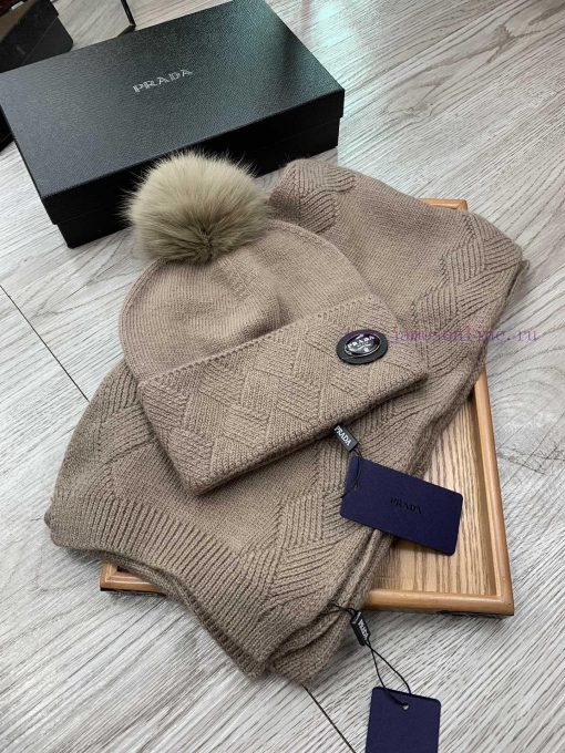 Prada wool set hat - with fox fur ball classic set hat scarf warm and super comfortable~Wintgknta6j3 - Image 2