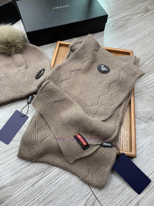 Prada wool set hat - with fox fur ball classic set hat scarf warm and super comfortable~Wintgknta6j3 - Image 5