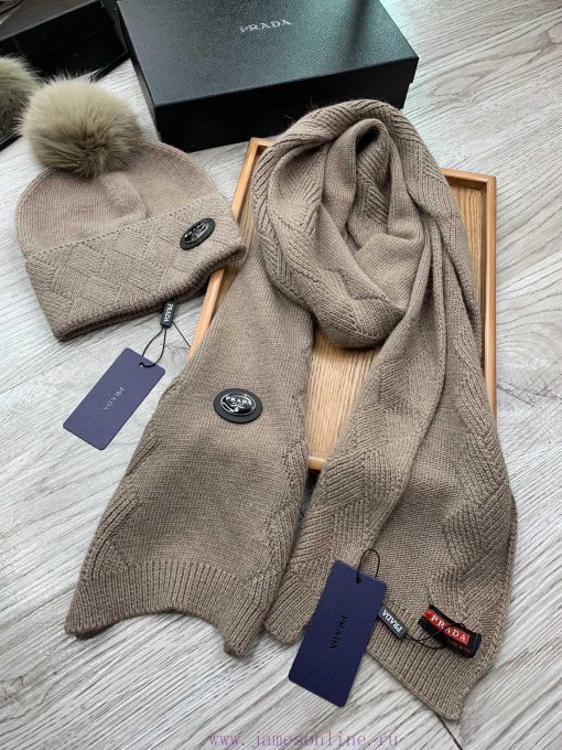 Prada wool set hat - with fox fur ball classic set hat scarf warm and super comfortable~Wintgknta6j3 - Image 7