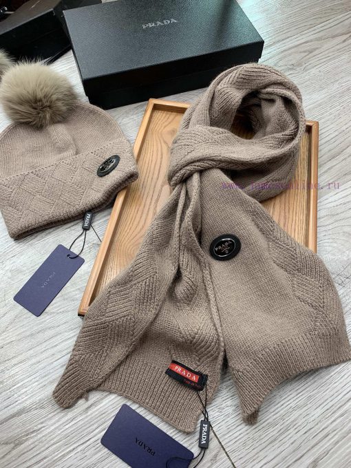 Prada wool set hat - with fox fur ball classic set hat scarf warm and super comfortable~Wintgknta6j3 - Image 9
