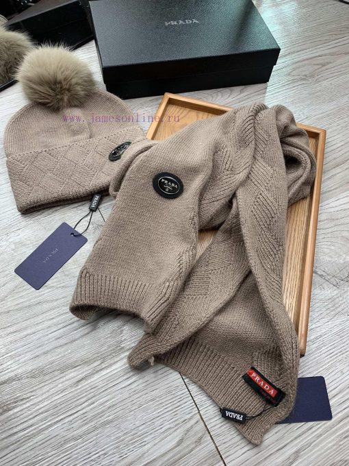 Prada wool set hat - with fox fur ball classic set hat scarf warm and super comfortable~Wintgknta6j3 - Image 15