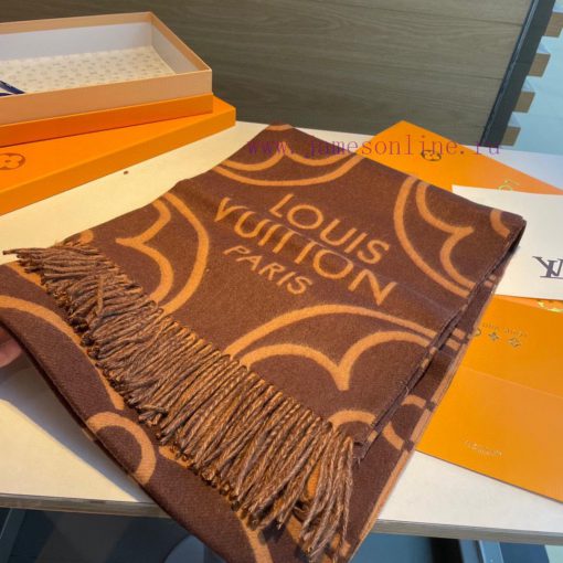 The "LV" scarf presents a large Monogram floral design in a wide format, conveying the visuaw57utwe1 - Image 6