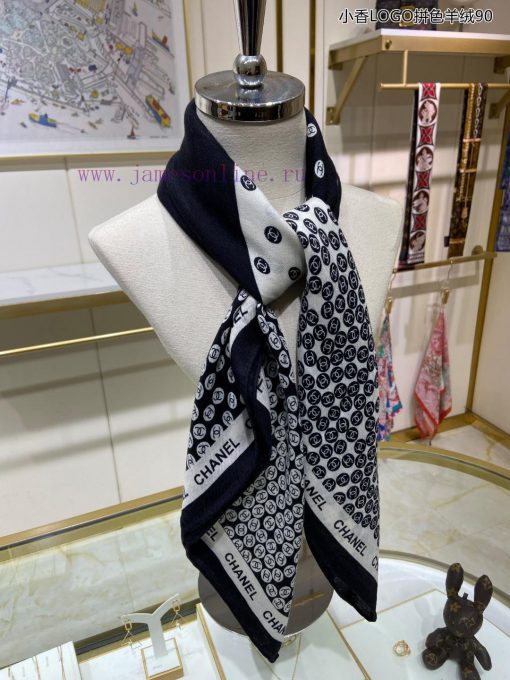 The new Chanel LOGO color blocked cashmere 90 double-sided same color printed cashmere squars1c25fe8 - Image 8