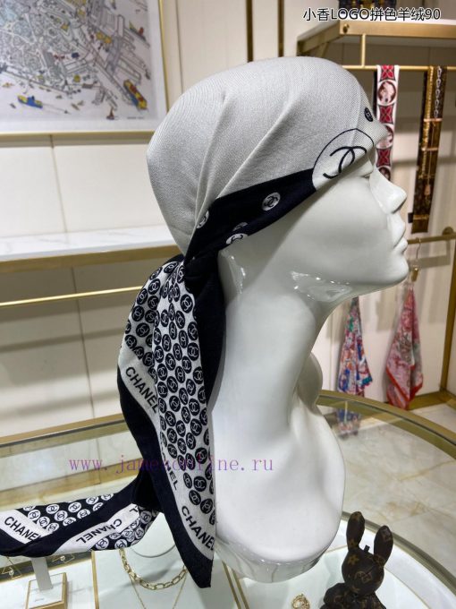 The new Chanel LOGO color blocked cashmere 90 double-sided same color printed cashmere squars1c25fe8 - Image 16