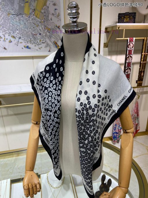 The new Chanel LOGO color blocked cashmere 90 double-sided same color printed cashmere squars1c25fe8 - Image 18