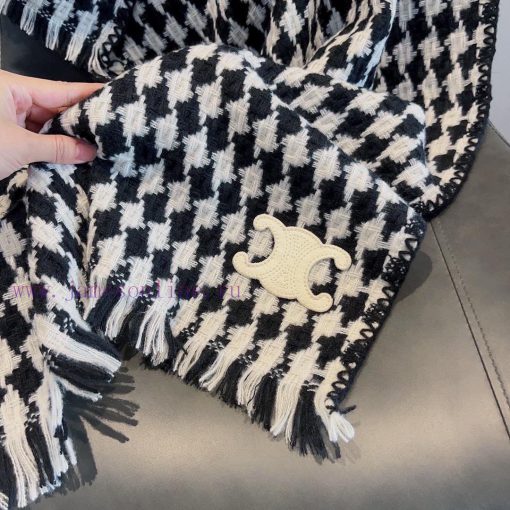 Celine Autumn/Winter 2023 Scarf Shawl, Wool 🦙 Fabric, houndstooth elements, retro and trendy1vuduxk7 - Image 9