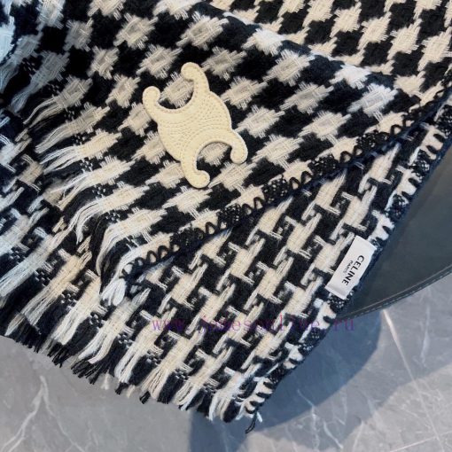 Celine Autumn/Winter 2023 Scarf Shawl, Wool 🦙 Fabric, houndstooth elements, retro and trendy1vuduxk7 - Image 10