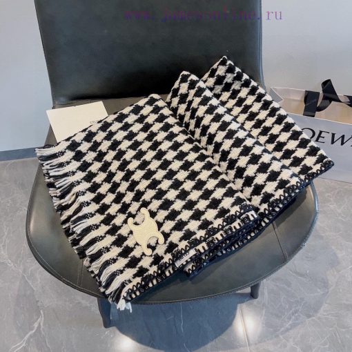 Celine Autumn/Winter 2023 Scarf Shawl, Wool 🦙 Fabric, houndstooth elements, retro and trendy1vuduxk7 - Image 13