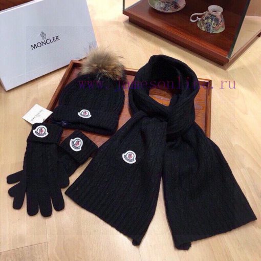 MONCLER new three piece scarf, hat, and gloves set with 70% cashmere and 30% rabbit fur for 0rcuh2mg