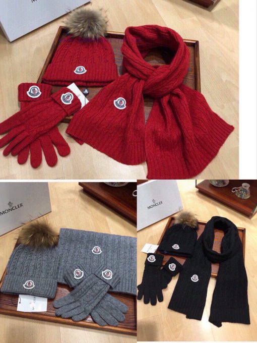 MONCLER new three piece scarf, hat, and gloves set with 70% cashmere and 30% rabbit fur for 0rcuh2mg - Image 15