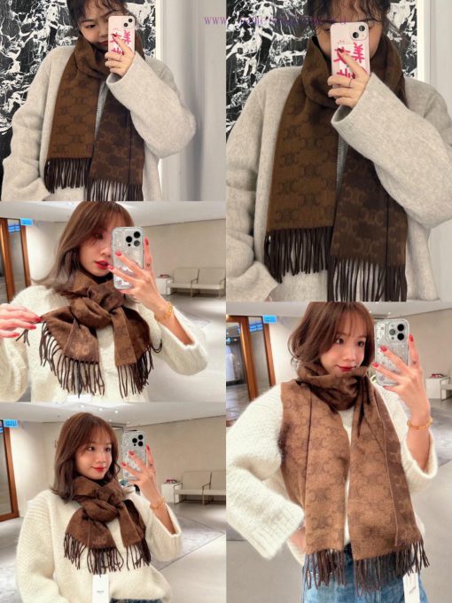 Celine's new CL logo cashmere long scarf for both men and women this year is a double-sided xr4esqzk - Image 12