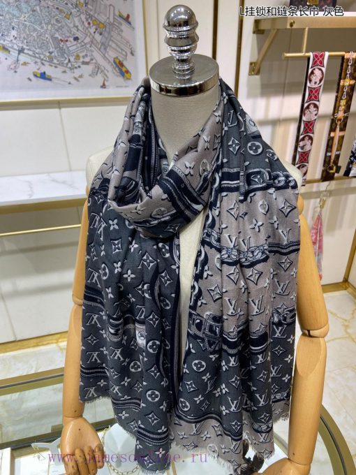 Cashmere Long Scarf Synchronized Sincerely Praising Lvjia L Padlock and Chain Long Scarf, Lohe3kb471 - Image 16