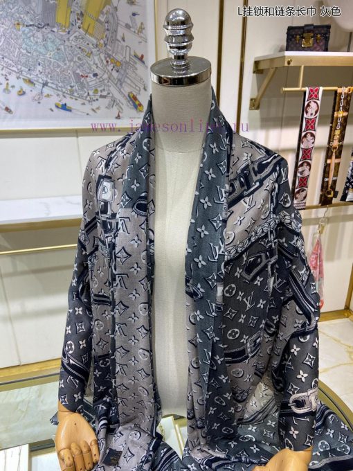 Cashmere Long Scarf Synchronized Sincerely Praising Lvjia L Padlock and Chain Long Scarf, Lohe3kb471 - Image 17
