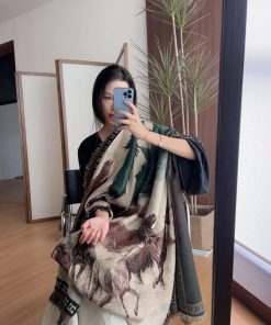 H Home's Annual Most Powerful Hard Goods Oil Painting Series Pony Jumping Square Scarf Cashmiplbwidh