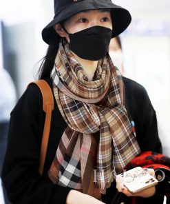 B Fine Grid Double sided Long Scarf Burberry's New Double sided Dual use Grid Pattern Cashme0ommey7s