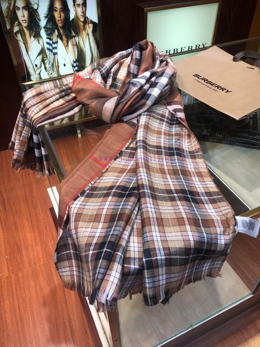 B Fine Grid Double sided Long Scarf Burberry's New Double sided Dual use Grid Pattern Cashme0ommey7s - Image 7