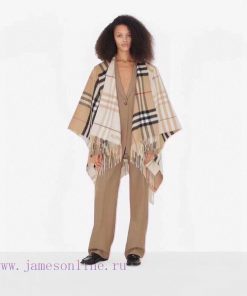 Original Burberry contrasting plaid jacquard shawl cape, caramel color blocked double-sided pce716tu