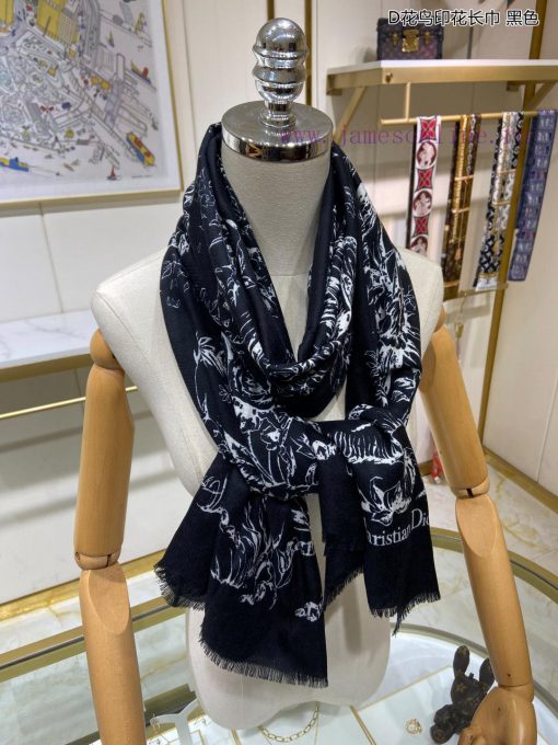 Dior's latest flagship D-flower and bird print long scarf, cashmere long scarf, is very easy8j3l94qj - Image 5