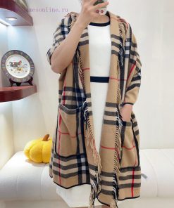 Pure original cowhide cape, BURBERRY home logo plaid cape large shawl, tassel centipede cash3g5h9e5n