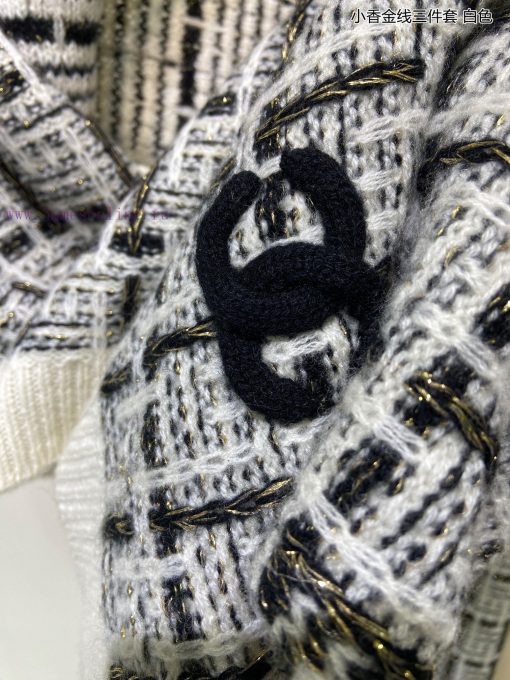 High end socialite customized pure cashmere quality Chanel gold thread three piece set is fao2ox4gcl - Image 11