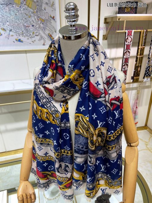 Cashmere Long Scarf Synchronized Sincerely Praising Lujia L Chain Pattern Long Scarf Louis Vg35y2cn7 - Image 7