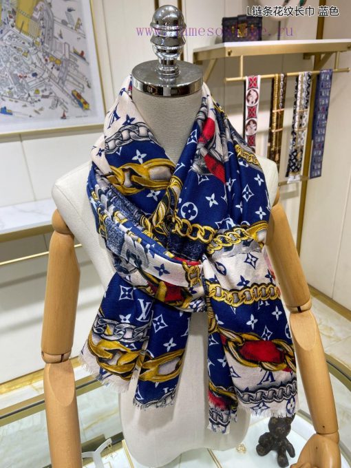 Cashmere Long Scarf Synchronized Sincerely Praising Lujia L Chain Pattern Long Scarf Louis Vg35y2cn7 - Image 8
