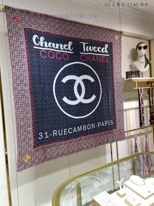 The new Chanel Double C Element Pattern 140 Bearded Edge Cashmere Square Scarf is highly recvgyqm3ev - Image 3