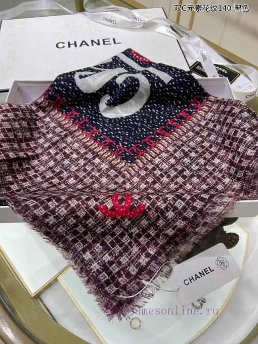 The new Chanel Double C Element Pattern 140 Bearded Edge Cashmere Square Scarf is highly recvgyqm3ev - Image 4