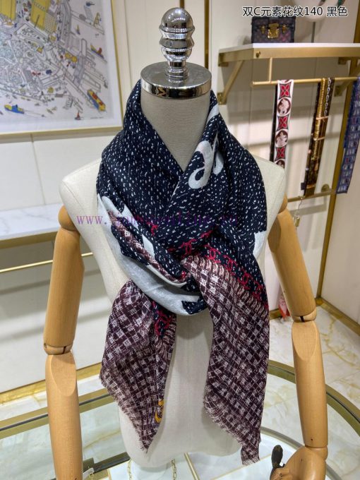 The new Chanel Double C Element Pattern 140 Bearded Edge Cashmere Square Scarf is highly recvgyqm3ev - Image 5