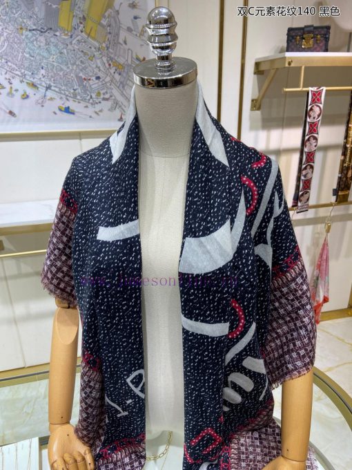 The new Chanel Double C Element Pattern 140 Bearded Edge Cashmere Square Scarf is highly recvgyqm3ev - Image 7