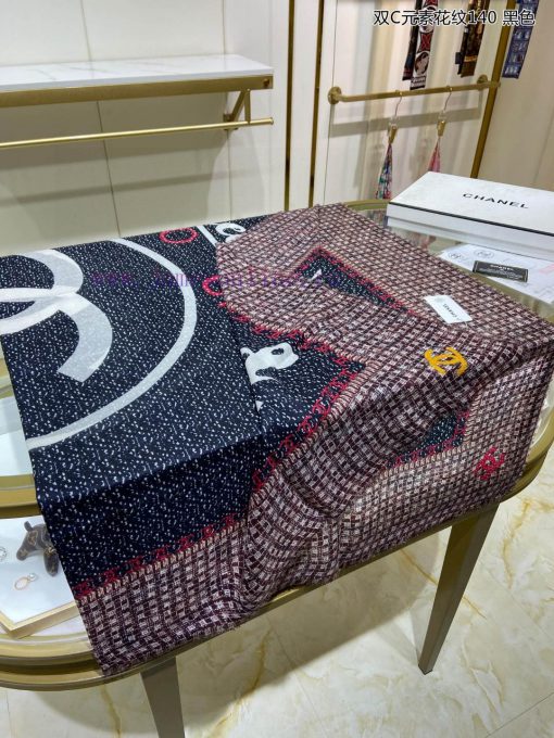 The new Chanel Double C Element Pattern 140 Bearded Edge Cashmere Square Scarf is highly recvgyqm3ev - Image 8