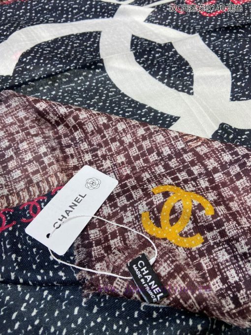 The new Chanel Double C Element Pattern 140 Bearded Edge Cashmere Square Scarf is highly recvgyqm3ev - Image 9