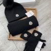 Three piece wool set with a mask, fox fur hat, scarf, gloves, classic set of hats, warm and jsbhifr3