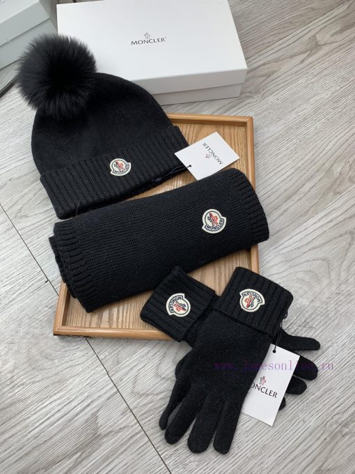Three piece wool set with a mask, fox fur hat, scarf, gloves, classic set of hats, warm and jsbhifr3