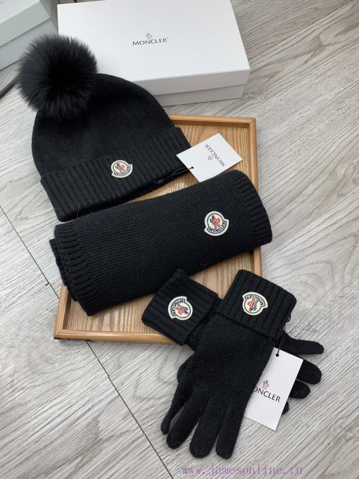Three piece wool set with a mask, fox fur hat, scarf, gloves, classic set of hats, warm and jsbhifr3 - Image 2