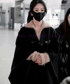 Yang Zi The same HERMES solid color leather bound cape cape HERMES autumn and winter new paryiybq81t