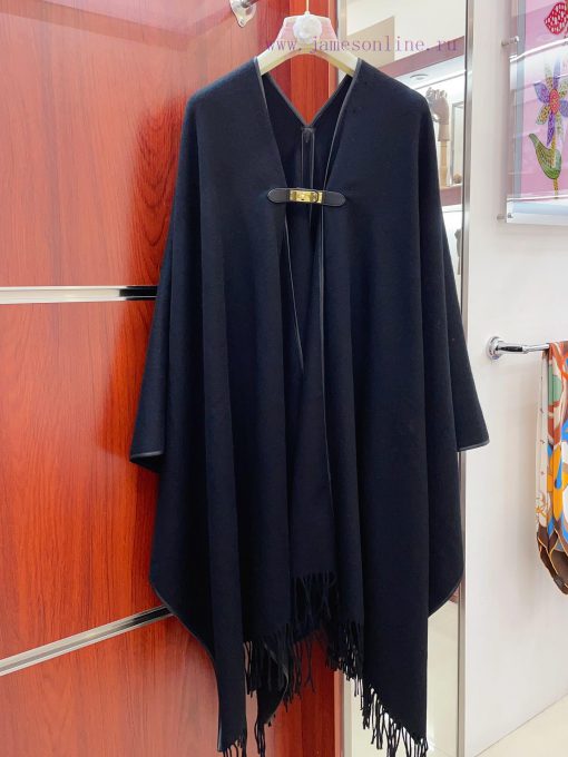 Yang Zi The same HERMES solid color leather bound cape cape HERMES autumn and winter new paryiybq81t - Image 5
