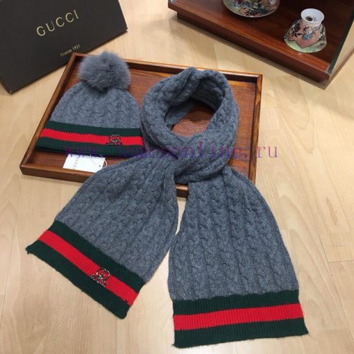 Gucci set GUCCI ️ Original single hat scarf set with rabbit fur cashmere, paired with a 15cms372pjdh