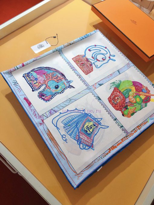 The original HERMES horse prism 90cm silk handkerchief designer depicted sixteen horses on t7ndvve9s - Image 5
