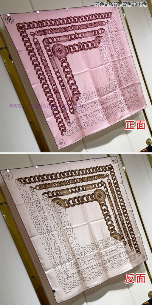 The new Chanel two-color chain double-sided two-color 90 silk square scarf is highly recommerwzcnjx7 - Image 4