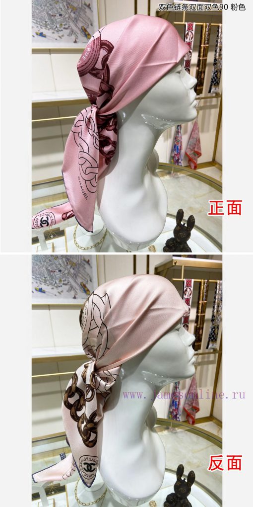 The new Chanel two-color chain double-sided two-color 90 silk square scarf is highly recommerwzcnjx7 - Image 6