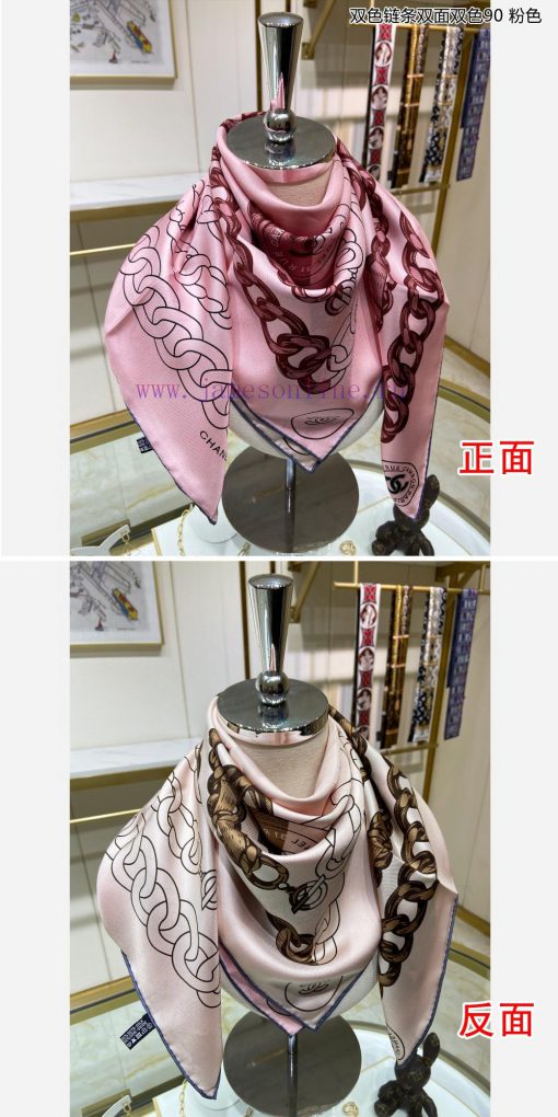 The new Chanel two-color chain double-sided two-color 90 silk square scarf is highly recommerwzcnjx7 - Image 8