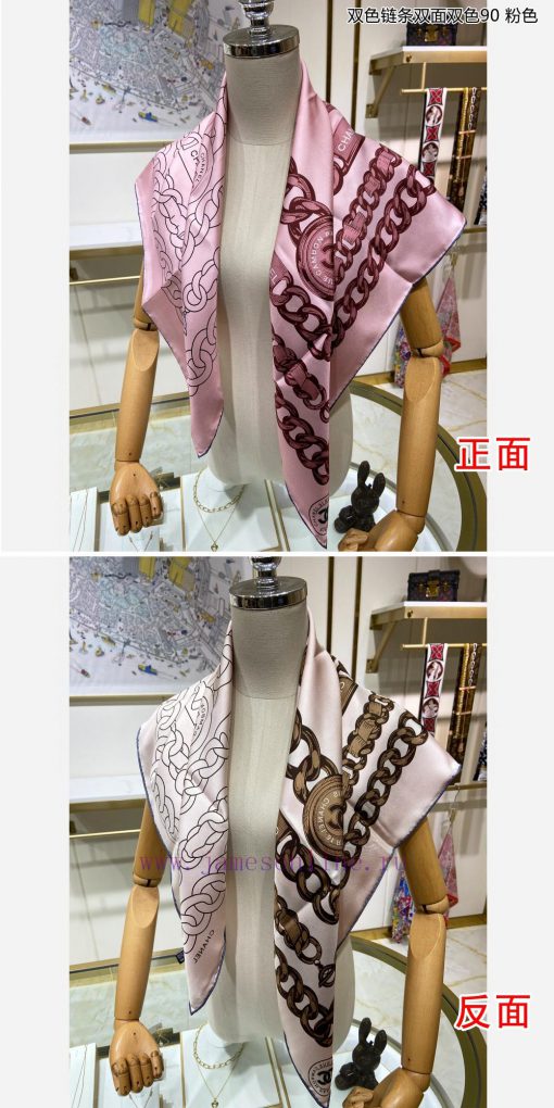 The new Chanel two-color chain double-sided two-color 90 silk square scarf is highly recommerwzcnjx7 - Image 9