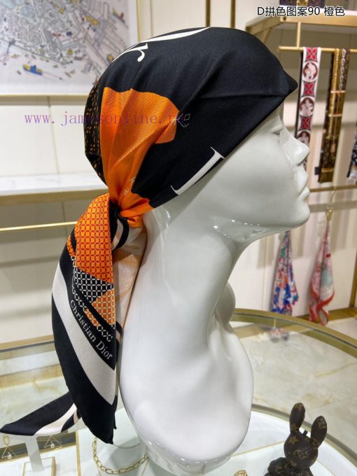 The new DO Home D color blocked pattern 90 silk square scarf is recommended for VIP customer14zfe74z - Image 6
